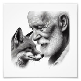 Tyst förståelse: Äldre man med Fox Wall Art Fototryck