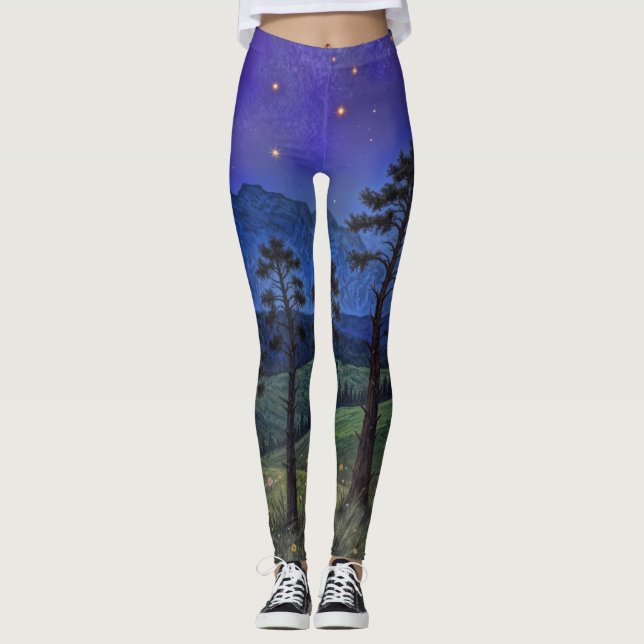 Tyst Gräs, kosfärisk dans - ett skogslandskap Leggings (Framsida)