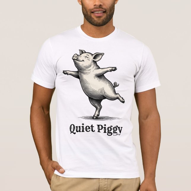 Tyst Gris Vintage Träsnitt Dansande Gris T Shirt (Framsida)