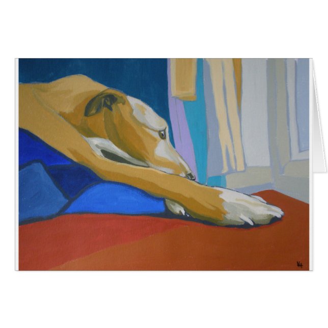 "Tyst gul lurcher för längtan" - Hälsningskort (Framsidan Horizontal)