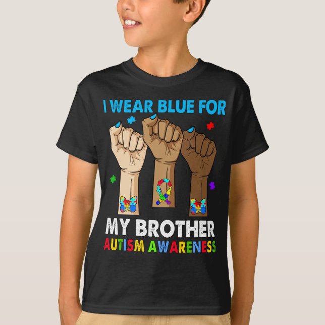 Tyst hand i Bära Blue för min bror Autism T Shirt (Framsida)