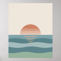 Tyst Horisont Retro Solnedgång Pastell Modern