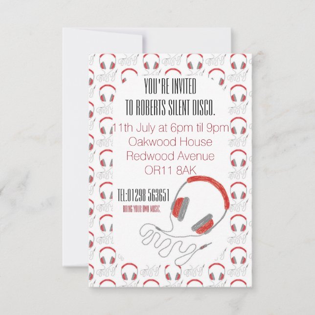 Tyst hörlurar för diskofödelsedaginbjudan inbjudningar (Framsida)