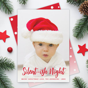 Tyst-ish natt Röd Rolig Jul Baby Foto Julkort