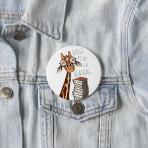 Tyst, jag läser, Bok Älskare Giraffe Badge Knapp