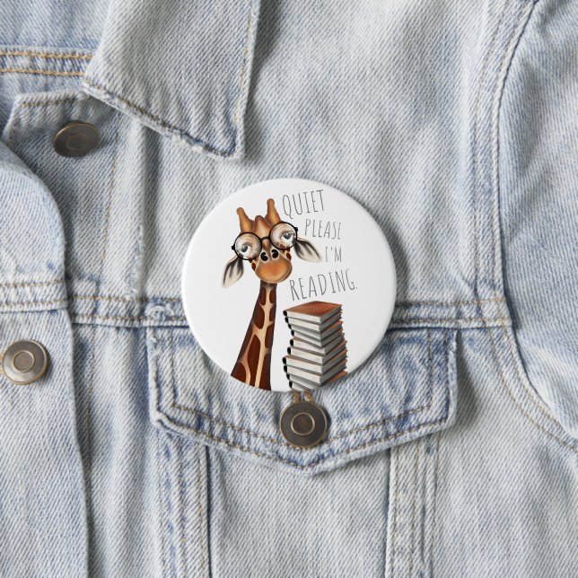 Tyst, jag läser, Bok Älskare Giraffe Badge Knapp (In Situ)
