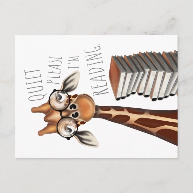 Tyst, jag läser - Giraffe-vykort Vykort (Framsida)