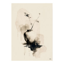 Tyst kärl Japansk minimalistisk Sumi-bläckvägg