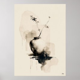Tyst kärl Japansk minimalistisk Sumi-bläckvägg Poster