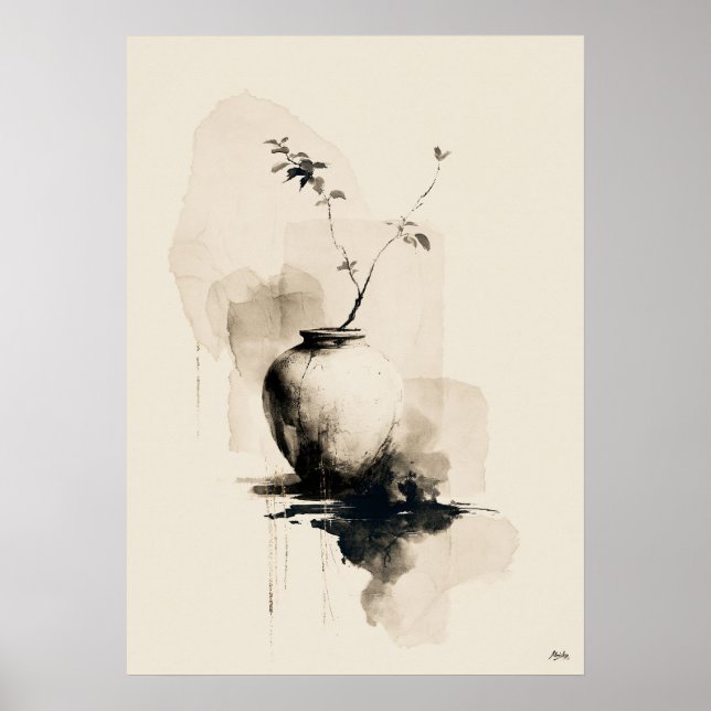 Tyst kärl Japansk minimalistisk Sumi-bläckvägg Poster (Framsidan)