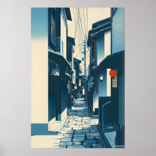 Tyst Kyoto-gatuutskrift Minimalistisk Japansk Vägg Poster