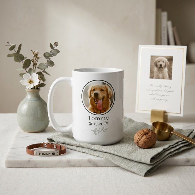 Tyst Lyx 2-Foto Husdjur Minneshälsning Kaffemugg (Quiet Luxury 2-Photo Pet Memorial Tribute Mug )