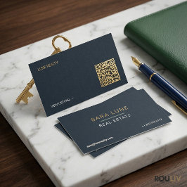 Tyst Lyx Navy Guld Fastighetsmäklare Minimalist Visitkort