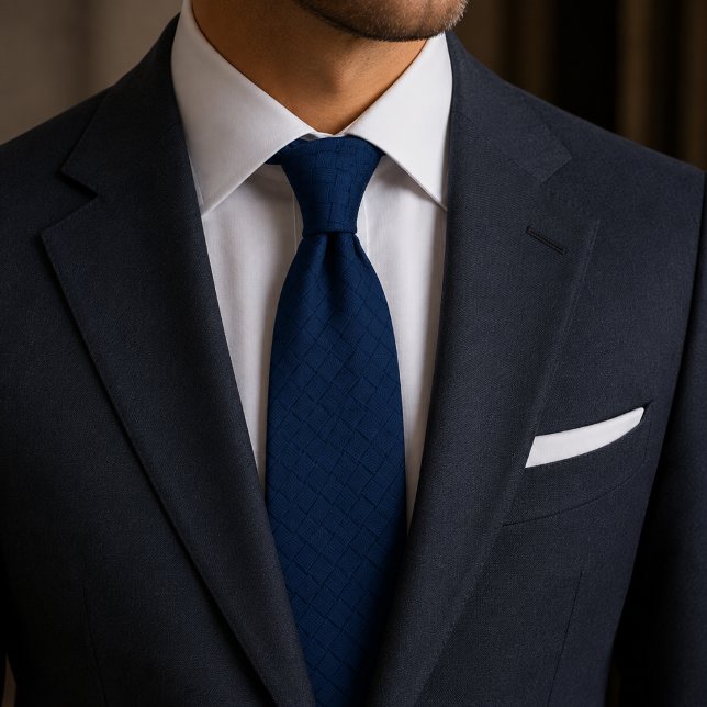 Tyst Lyx Navyblå Korgvävd Texturerad  Slips (Skapare uppladdad)