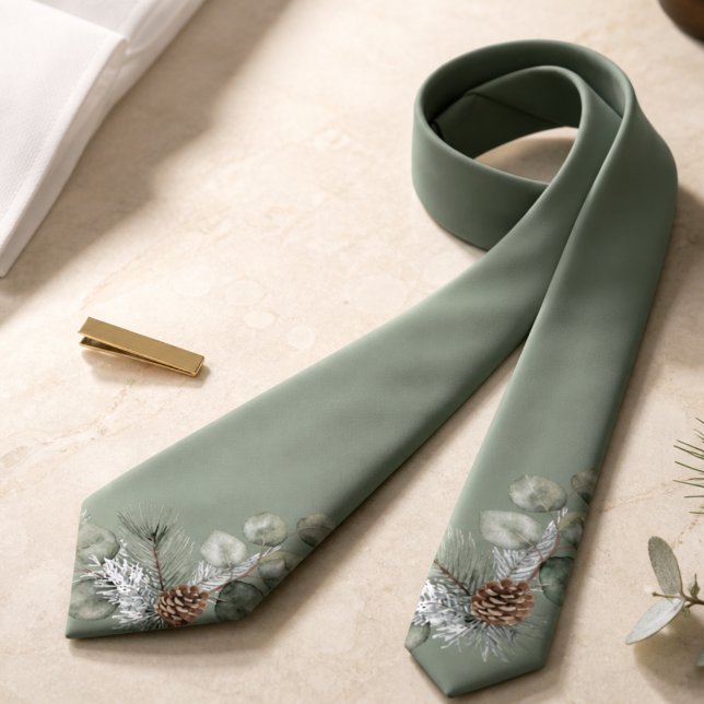 Tyst lyx sagegrön botanisk monogram brudgumme slips (Quiet Luxury Sage Green Botanical Monogram Groom Neck Tie)