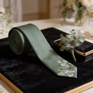 Tyst lyx sagegrön botanisk monogramgud slips