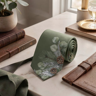 Tyst Lyx Sälggrön Botanisk Monogram Brudgum Slips