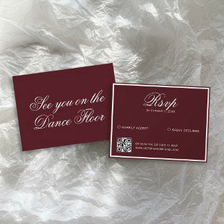 Tyst Lyx Vintage Burgundy Bröllops QR-kod OSA Kort