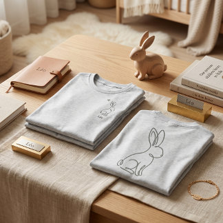 Tyst Lyxig Linje Konst Kanin Sagegrön Barn Namn T Shirt
