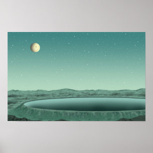 Tyst månbelyst natt. Vid en sjö i en annan värld. Poster