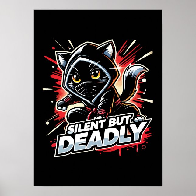 Tyst men dödlig - Cute Funny Ninja Cat Poster (Framsidan)