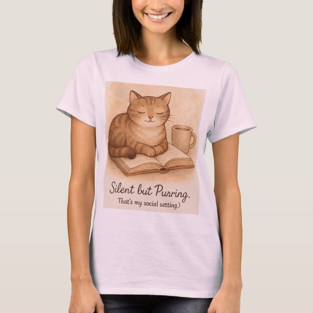 Tyst men spinnande  – Mysig kattälskare S T Shirt (Framsida)