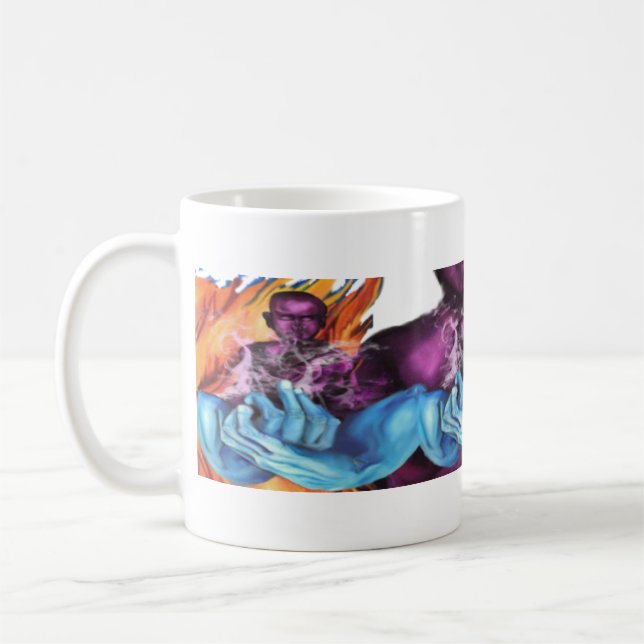 Tyst minde blå händer kaffemugg (Vänster)