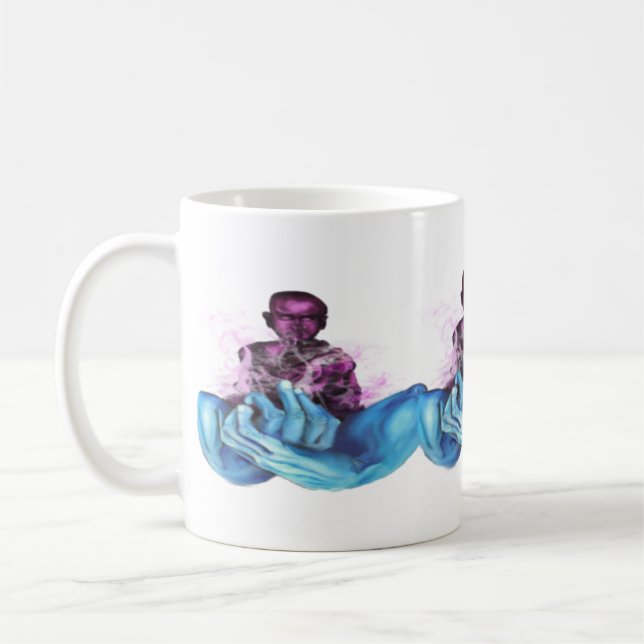 Tyst minne blå händer kaffemugg (Vänster)