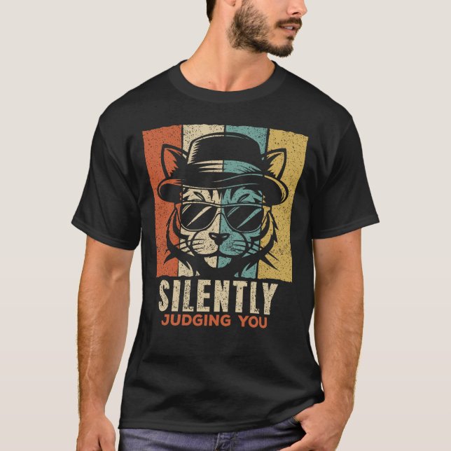 Tyst Närvarande Domande Retro Cool Katt T Shirt (Framsida)