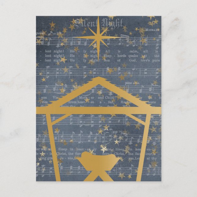 Tyst Natt Baby Jesus i Manger Nativitet Vykort (Framsida)