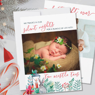 Tyst natt för tio Mistle Toes Cute Birth Meddelande