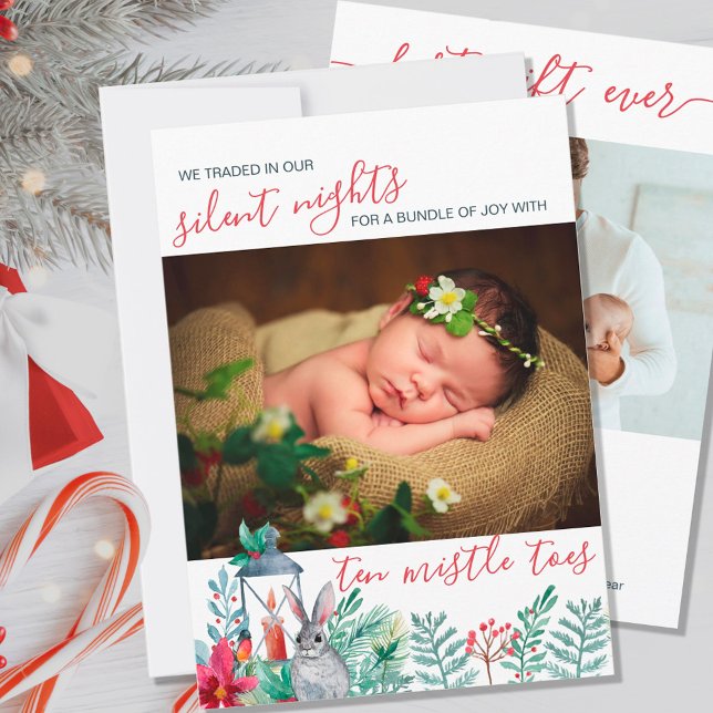 Tyst natt för tio Mistle Toes Cute Birth Meddelande (Skapare uppladdad)
