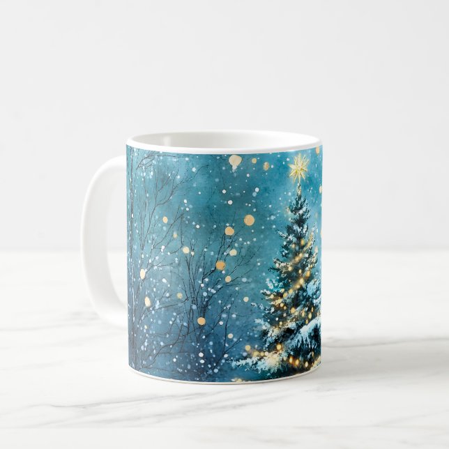 Tyst natt Glödande julskogsgran Kaffemugg (Framsida vänster)