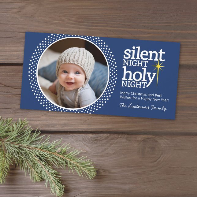 Tyst natt, Heliga Kristent julfoto Julkort (A photo card with a Christmas theme. Add 1 photo and greeting. Download option available.)