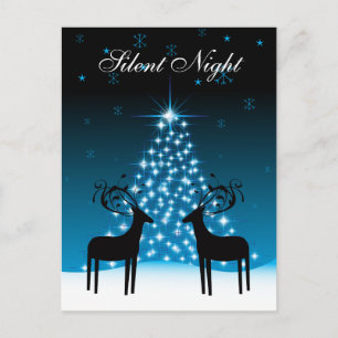 Tyst natt ~ Hjort och Julgran Helgdag Helg Vykort
