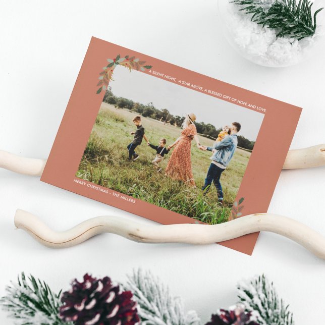Tyst Natt Hope och Kärlek Holly Plade Religiösa Julkort (Family Photo Religious Silent Night Christmas Holiday Card)