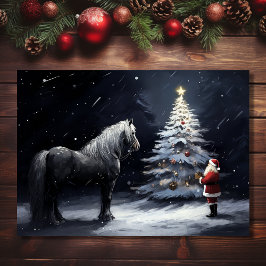 Tyst natt - Vackra hästar och jultomten Helgkort