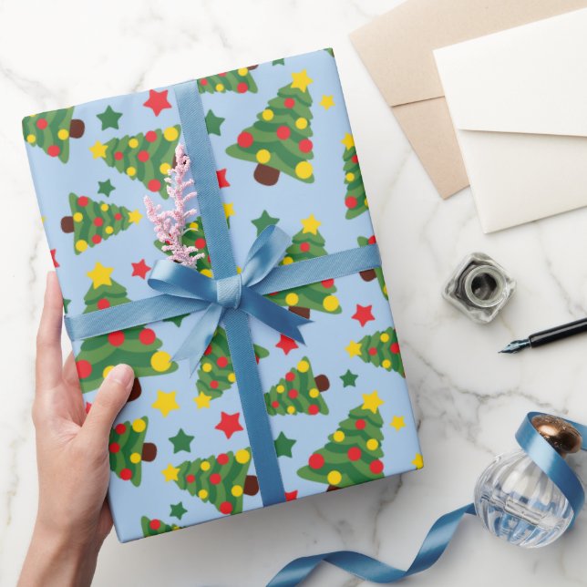 Tyst nattblå Julgranar och stjärnor, ljusblå Presentpapper (Gifting)