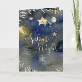 Tyst nattblått Guld Festive Helgdag Watercolor Helgkort