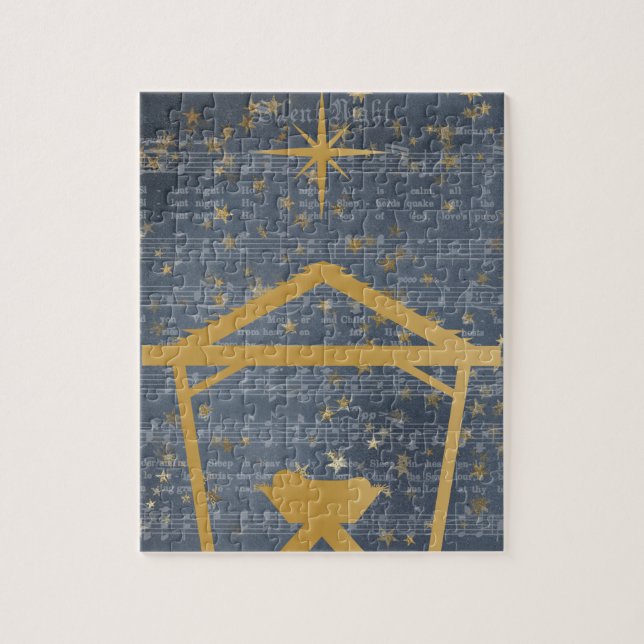 Tyst Nattens Baby Jesus i Manger Nativitet Pussel (Vertikal)