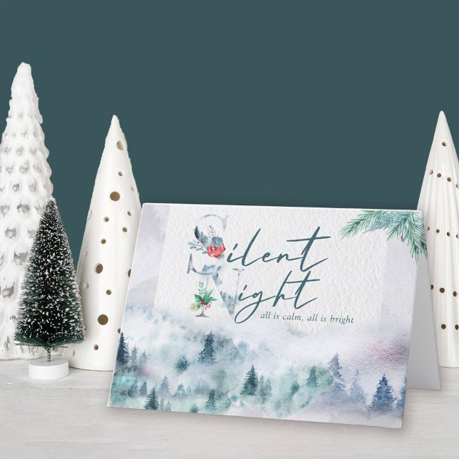 Tyst nattfärgsskogen Misty Gräs Helgkort (Silent Night holiday card available professionally printed or as printable digital download)