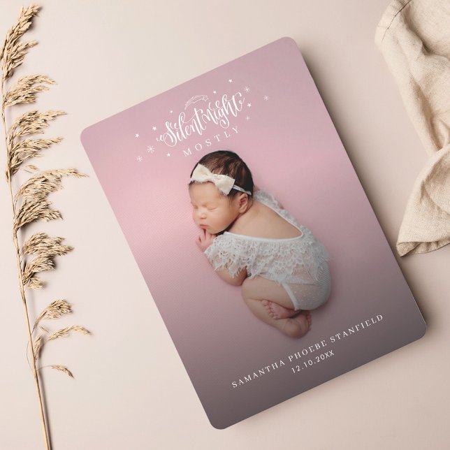 Tyst nattjute Jul Baby Birth Photo Julkort (Cute Custom Christmas Holiday Birth Announcement)