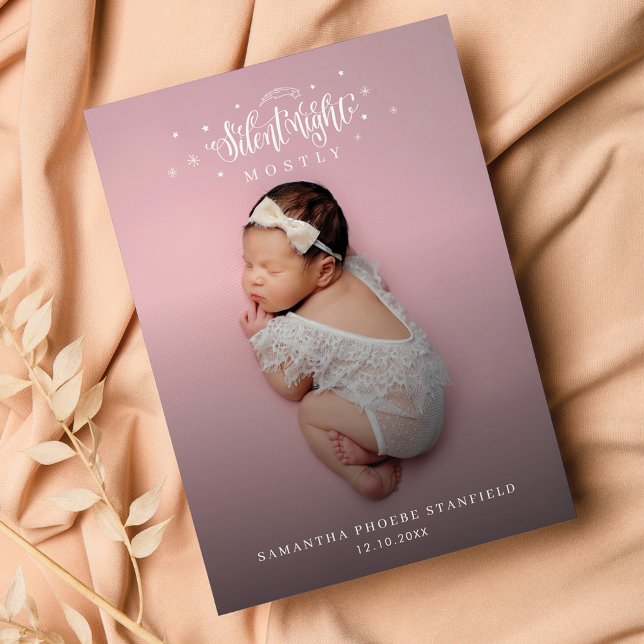 Tyst nattjute Jul Baby Birth Photo Meddelande (Silent Night Christmas Baby Announcement Photo Card)