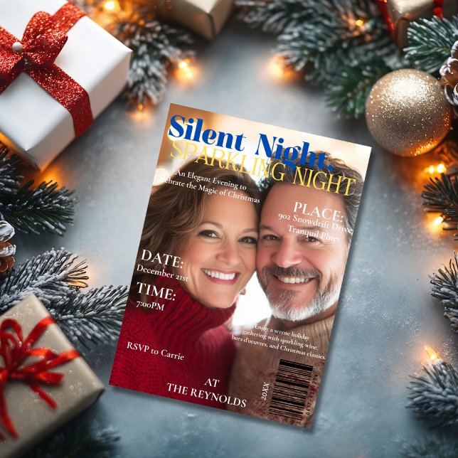 Tyst nattlapp, mousserande nattmagasinhölje Foto Inbjudningar (Silent Night, Sparkling Night Magazine cover Photo Invitation)