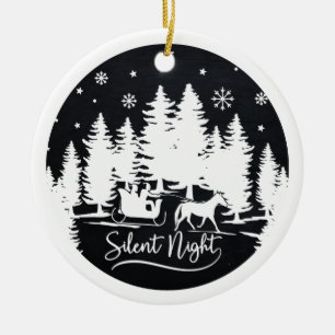 Tyst nattlig slit snöflingor gräs med foto julgransprydnad keramik