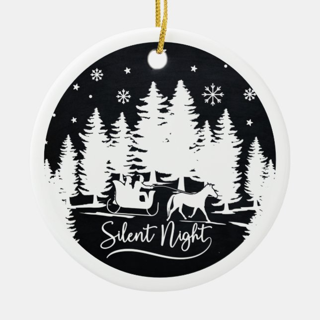 Tyst nattlig slit snöflingor gräs med foto julgransprydnad keramik (Framsidan)