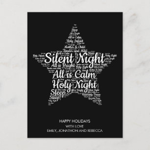Tyst nattlig text, stjärnform WordArt White Black Helg Vykort