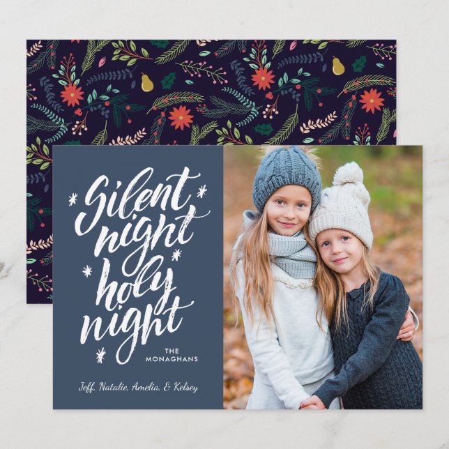 Tyst nattnatt Heliga natt | Blå | Foto Julkort (Fram/baksida)
