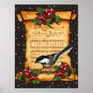 Tyst nattnotblad, Chickadee, snö: Konst Poster