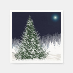 Tyst natttäckt Snö täckte Julgran Helgdag Pappersservett